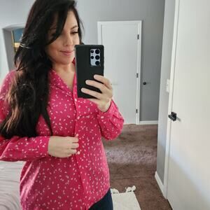 Vintage Hot Pink Halston Geometric Pink Button Down Long Sleeve Top